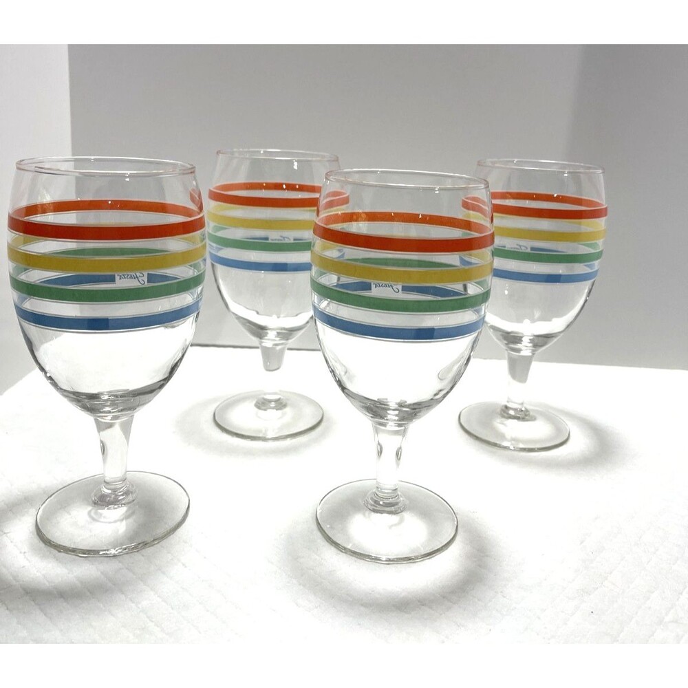 Set of 4 Fiesta Multicolor Striped Footed Goblets/Wine Glasses, No Chips-EXCL - Picture 6 of 8